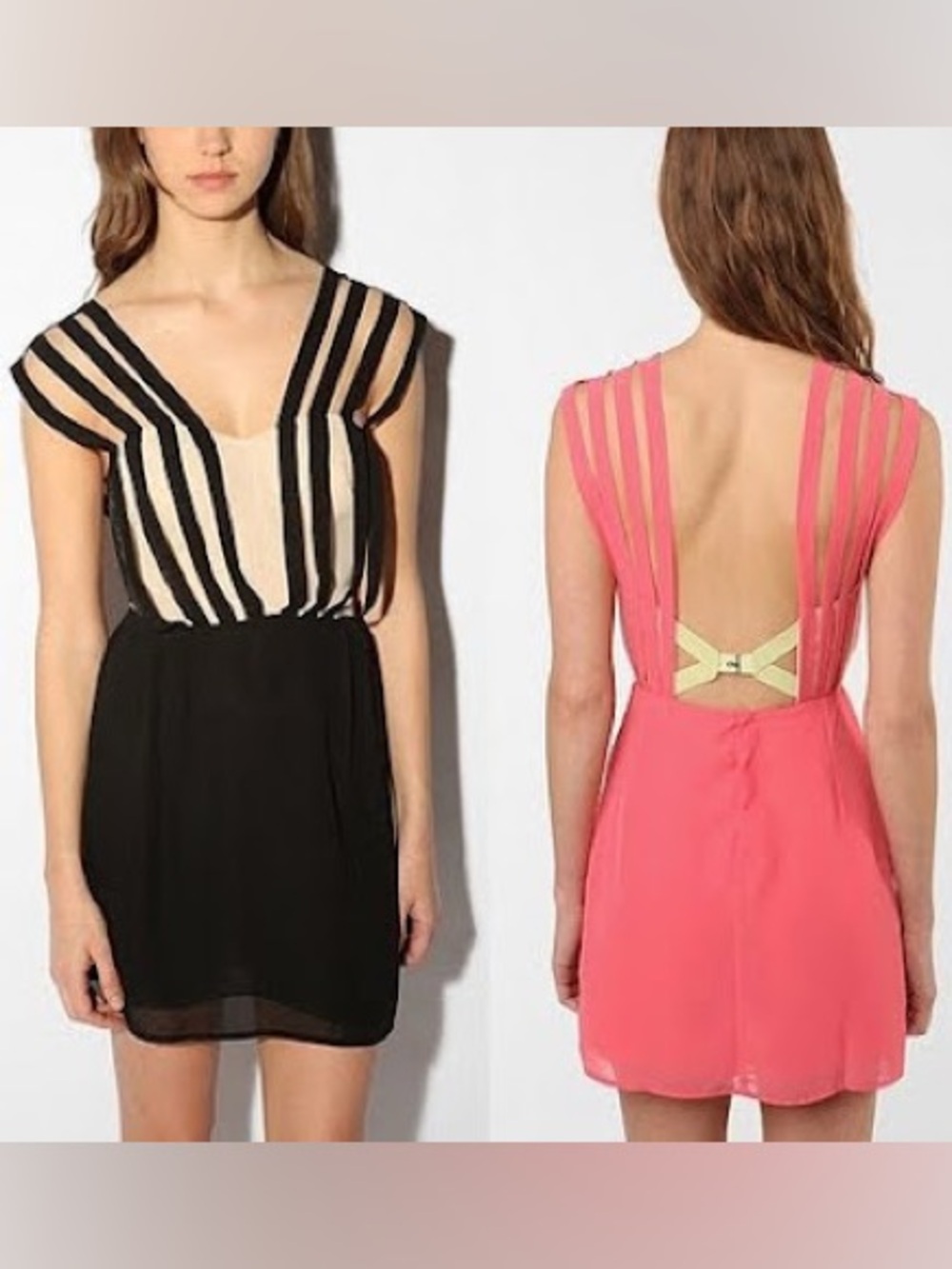 🖤 Black and Nude Strappy V-Neck Mini Dress